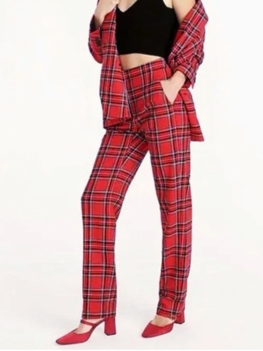 J.Crew Kate Good Tidings Plaid Wool-Blend Pants — Size 10P